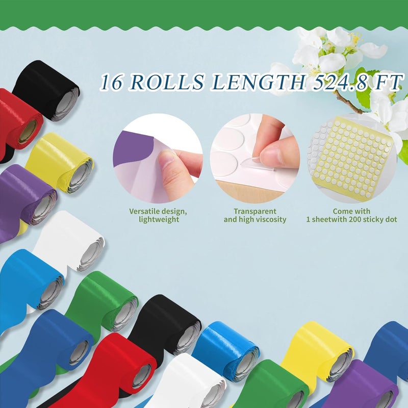 DASTTUIS 16 Rolls 524.8 Ft Multicolor Bulletin Board Borders Set - Scalloped Trim for Classroom Decor, Office, School Decorations - Teacher Borders for Bulletin Boards, Wall & Theme Supplies - Image 2